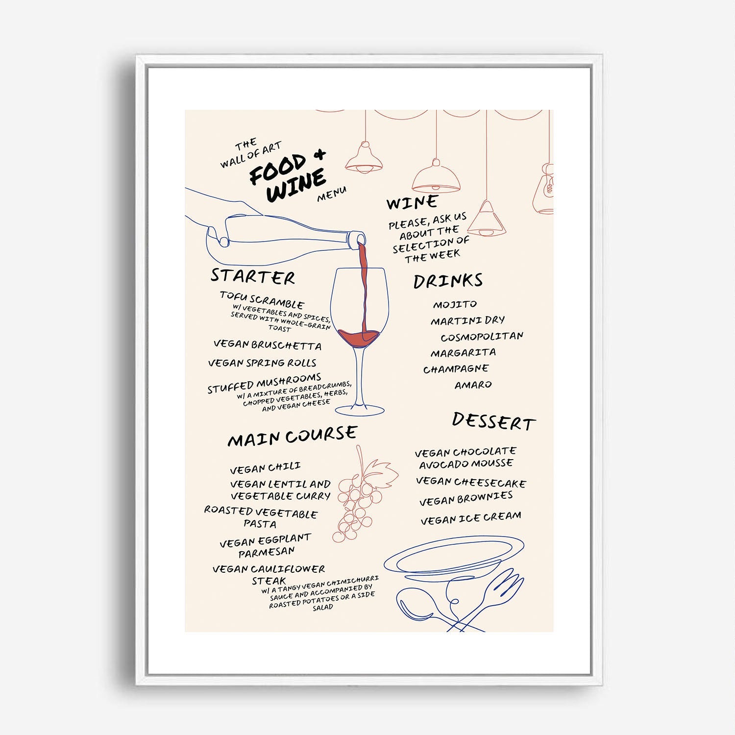 Wes Co Gallery Poster Elegant Food & Wine Menu 5 x 7" Home Goods - Coffee  Art Print