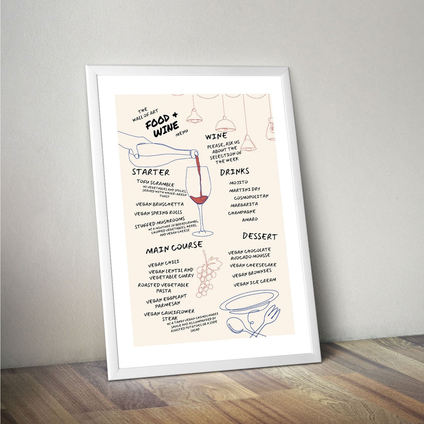 Wes Co Gallery Poster Elegant Food & Wine Menu 16 x 20" Home Goods - Coffee  Art Print