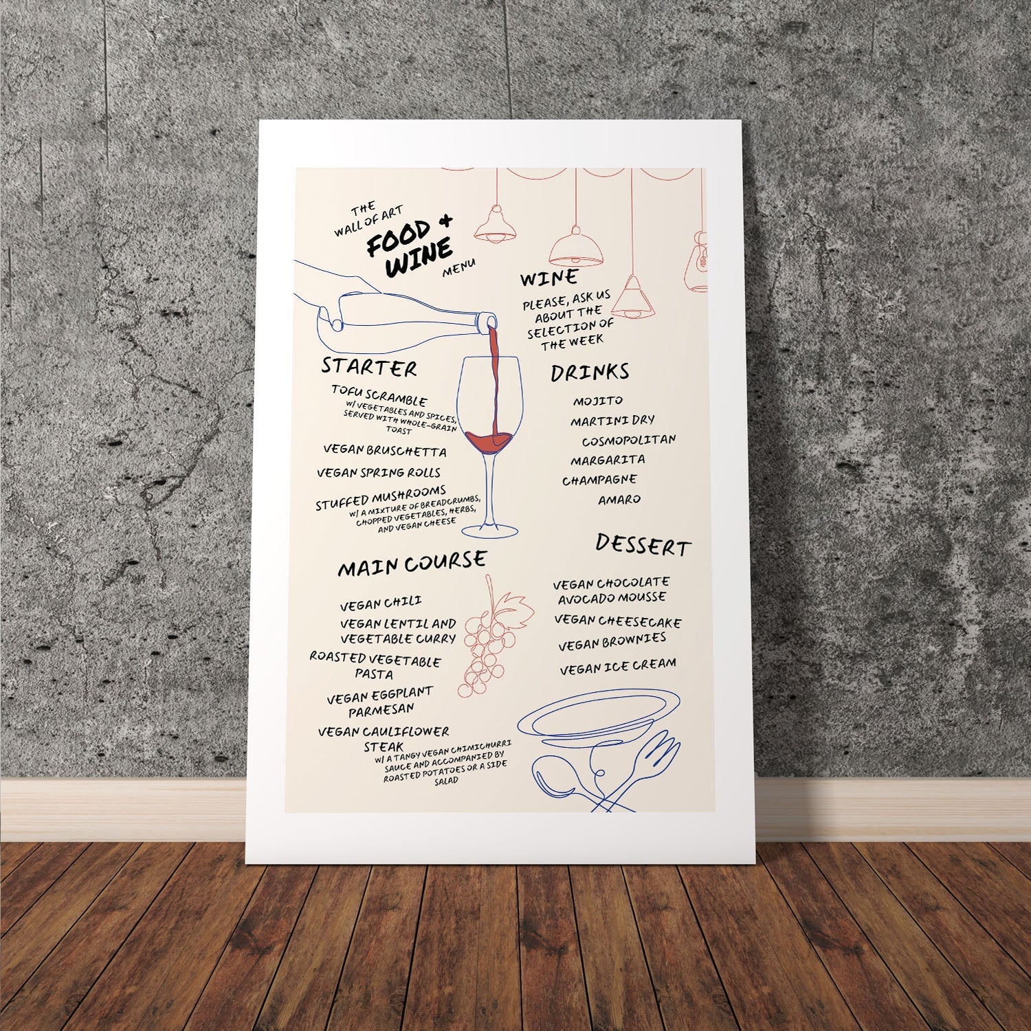 Wes Co Gallery Poster Elegant Food & Wine Menu 11 x 17" Home Goods - Coffee  Art Print