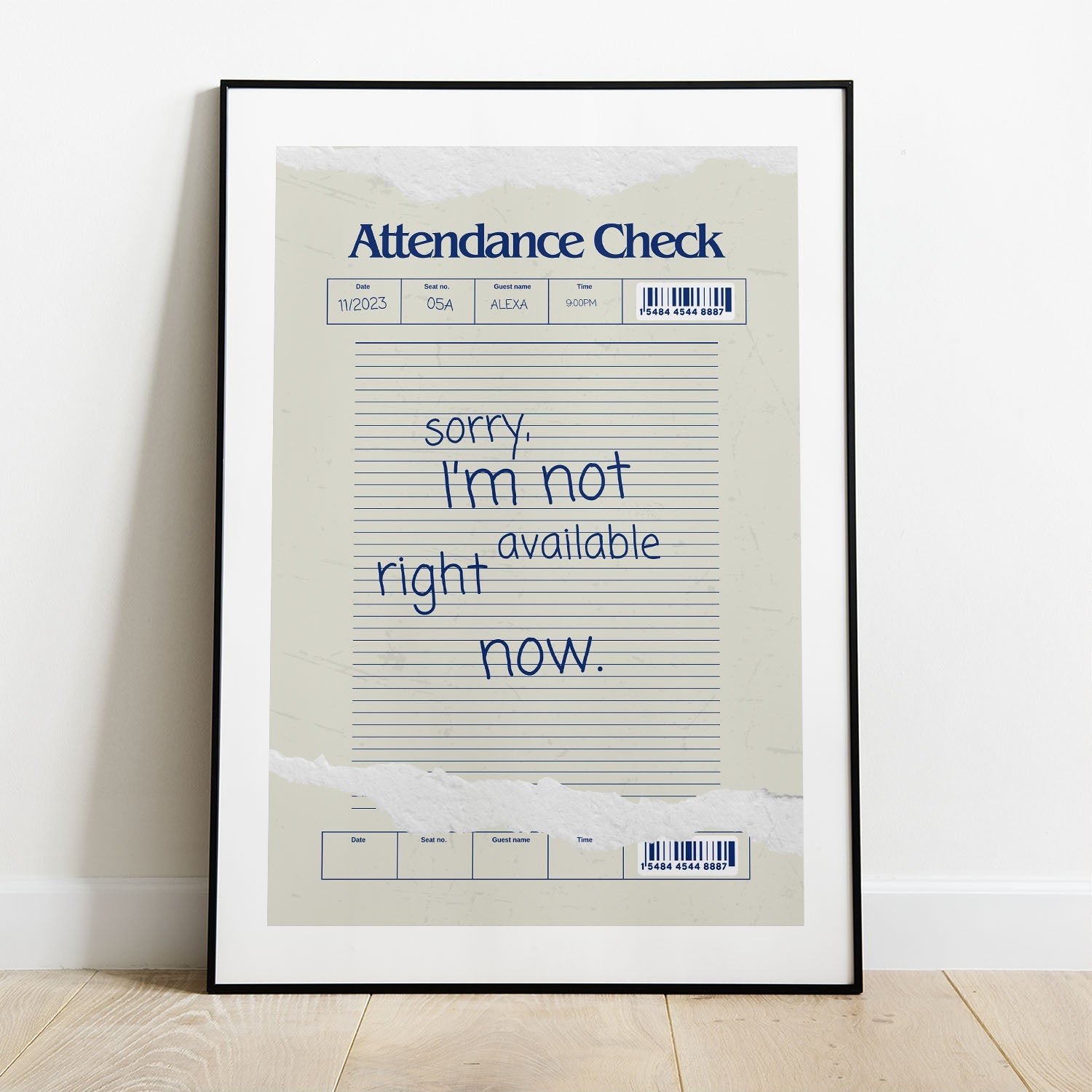 Wes Co Gallery Poster Attendance Check - Not Available 8 x 10" Home Goods - Coffee  Art Print