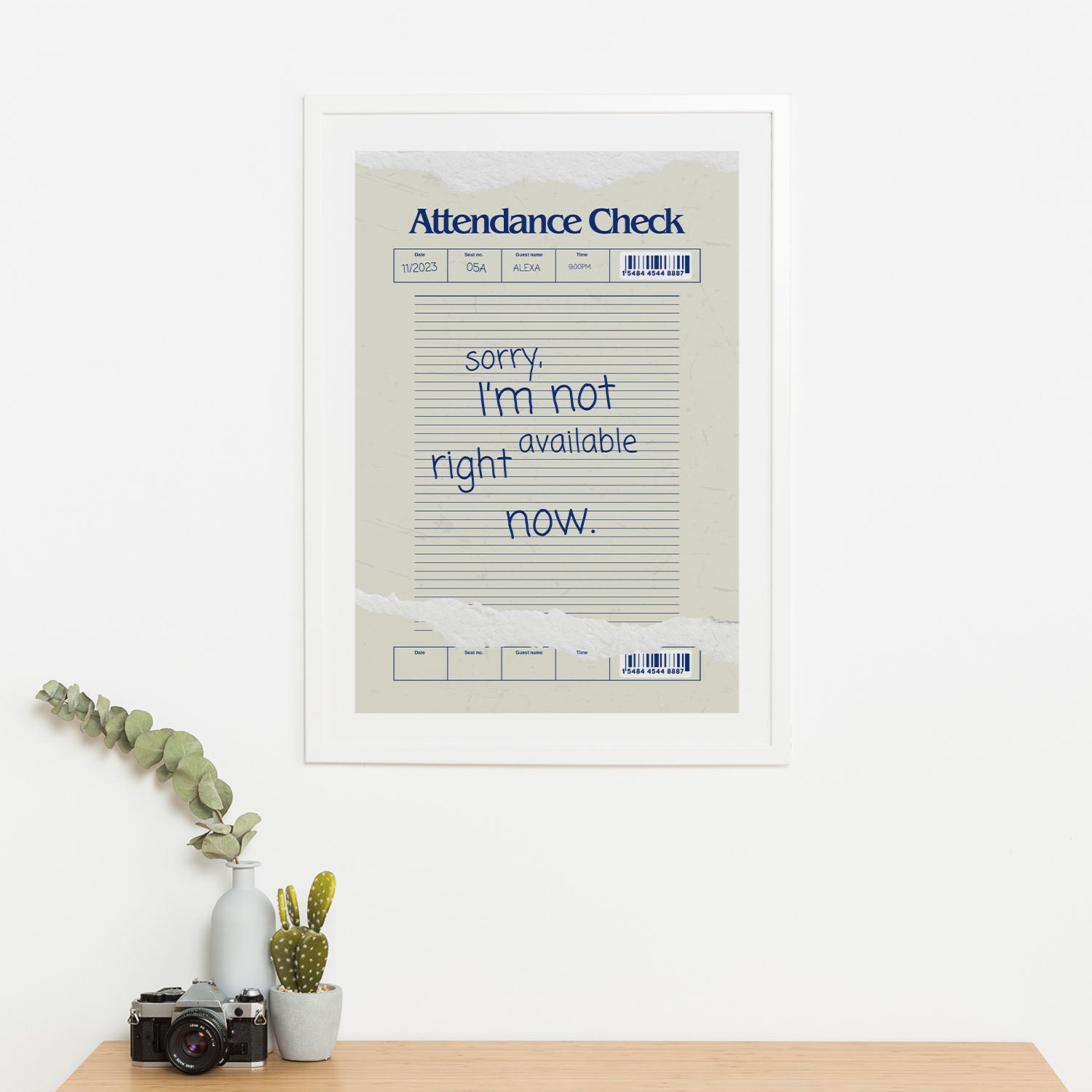 Wes Co Gallery Poster Attendance Check - Not Available 16 x 20" Home Goods - Coffee  Art Print