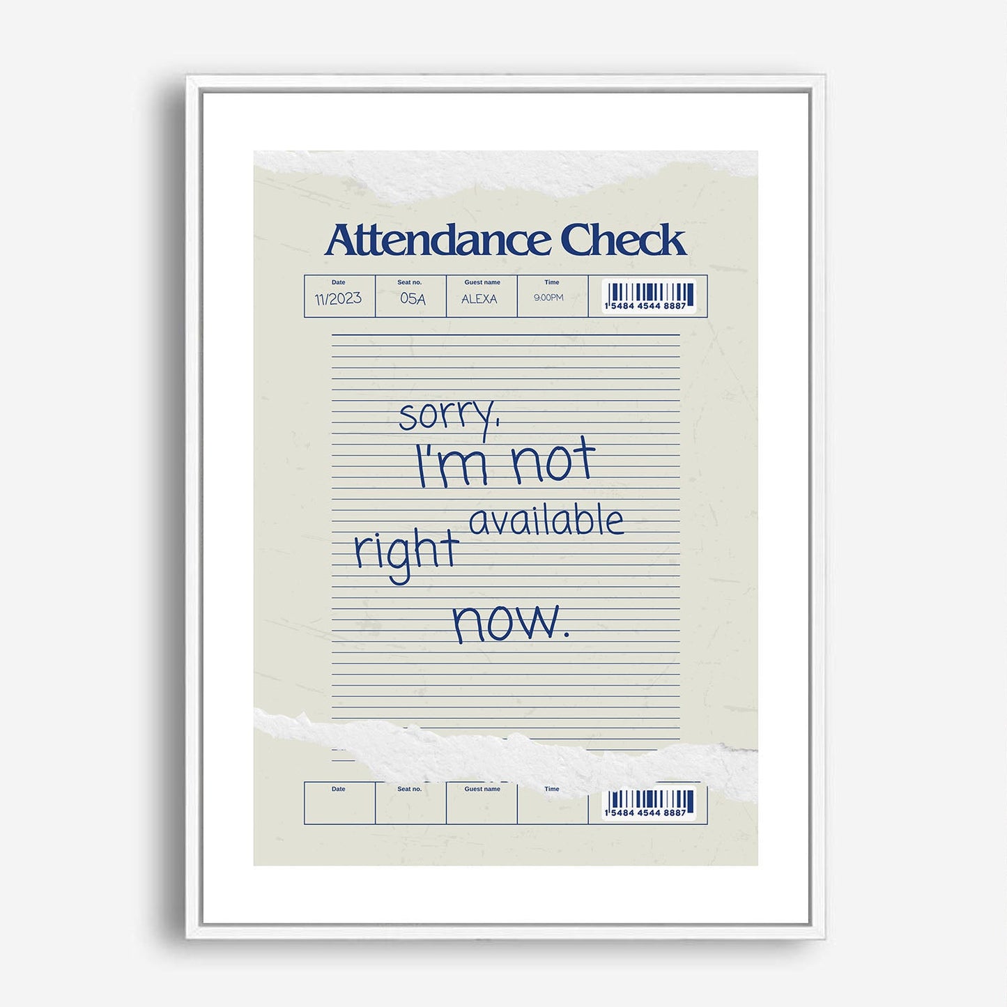 Wes Co Gallery Poster Attendance Check - Not Available 5 x 7" Home Goods - Coffee  Art Print