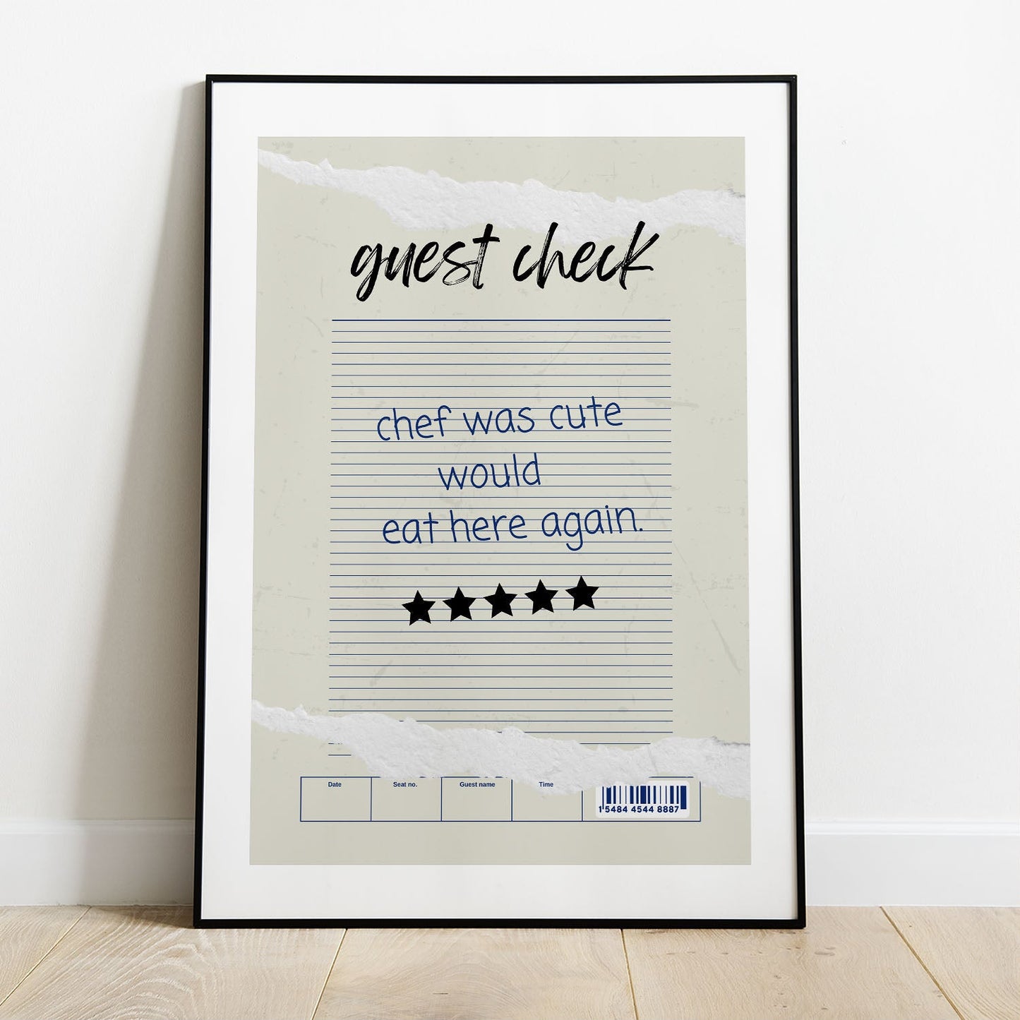 Wes Co Gallery Poster Guest Check - Cute Chef Approved 8 x 10" Home Goods - Coffee  Art Print