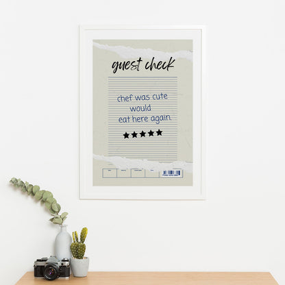 Wes Co Gallery Poster Guest Check - Cute Chef Approved 16 x 20" Home Goods - Coffee  Art Print