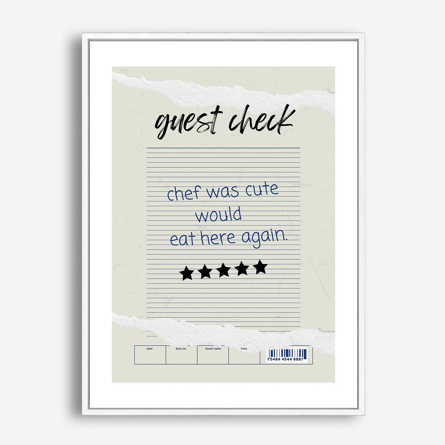 Wes Co Gallery Poster Guest Check - Cute Chef Approved 5 x 7" Home Goods - Coffee  Art Print