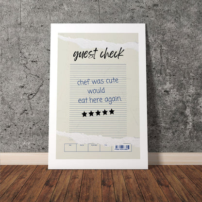 Wes Co Gallery Poster Guest Check - Cute Chef Approved 11 x 17" Home Goods - Coffee  Art Print