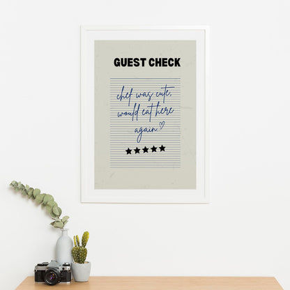 Wes Co Gallery Poster Guest Check - Cute Chef Rating 16 x 20" Home Goods - Coffee  Art Print