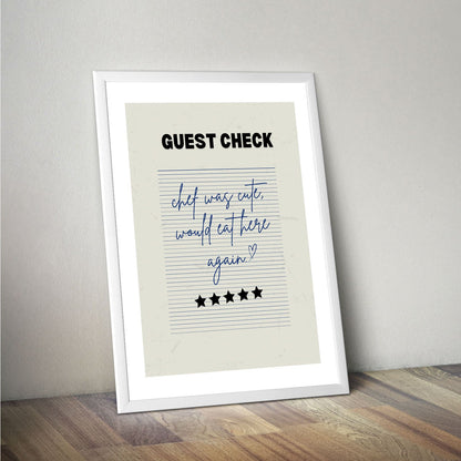 Wes Co Gallery Poster Guest Check - Cute Chef Rating 16 x 20" Home Goods - Coffee  Art Print