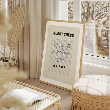 Wes Co Gallery Poster Guest Check - Cute Chef Rating 11 x 17" Home Goods - Coffee  Art Print