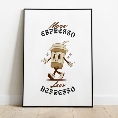 Wes Co Gallery Poster More Espresso Less Depresso 8 x 10" Home Goods - Coffee  Art Print