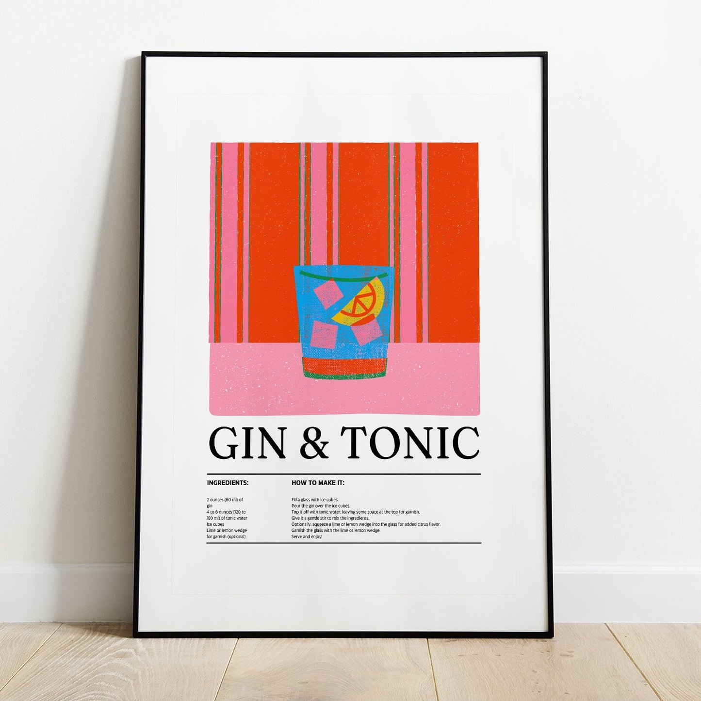 Wes Co Gallery Poster Classic Gin & Tonic Vibrant Recipe 8 x 10" Home Goods - Coffee  Art Print