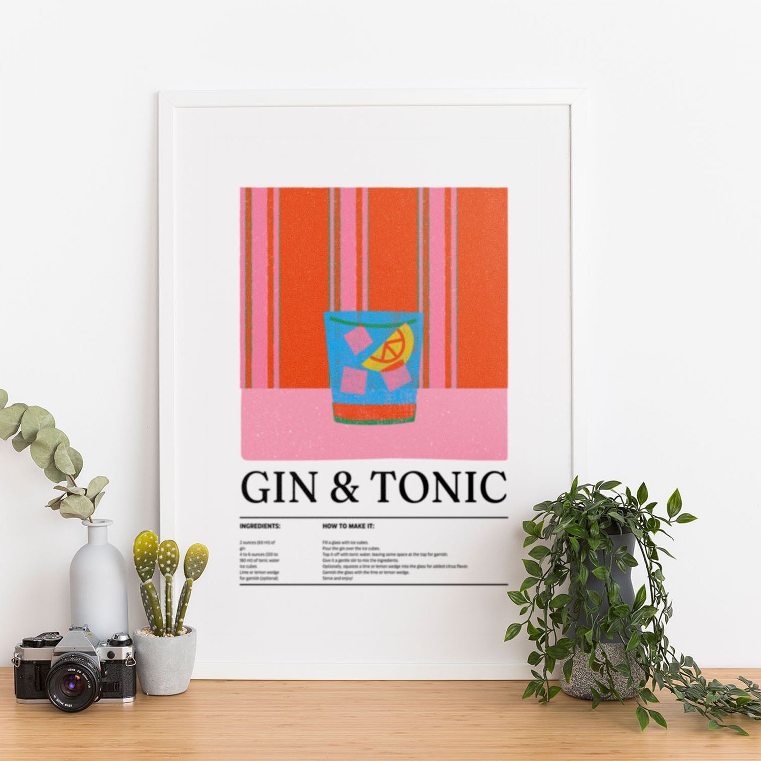 Wes Co Gallery Poster Classic Gin & Tonic Vibrant Recipe 12 x 16" Home Goods - Coffee  Art Print