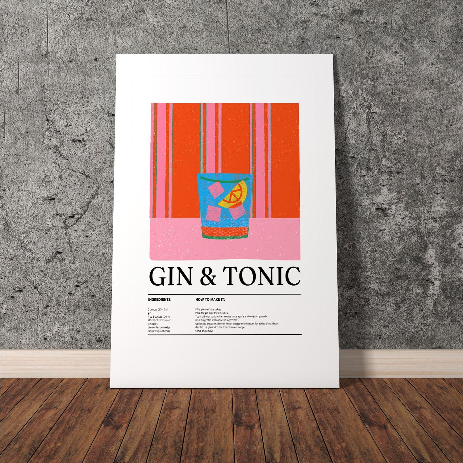 Wes Co Gallery Poster Classic Gin & Tonic Vibrant Recipe 11 x 17" Home Goods - Coffee  Art Print