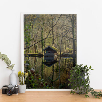 Wes Co Gallery Poster Forest Reflection Cabin 11 x 17" Home Goods - Nature  Art Print