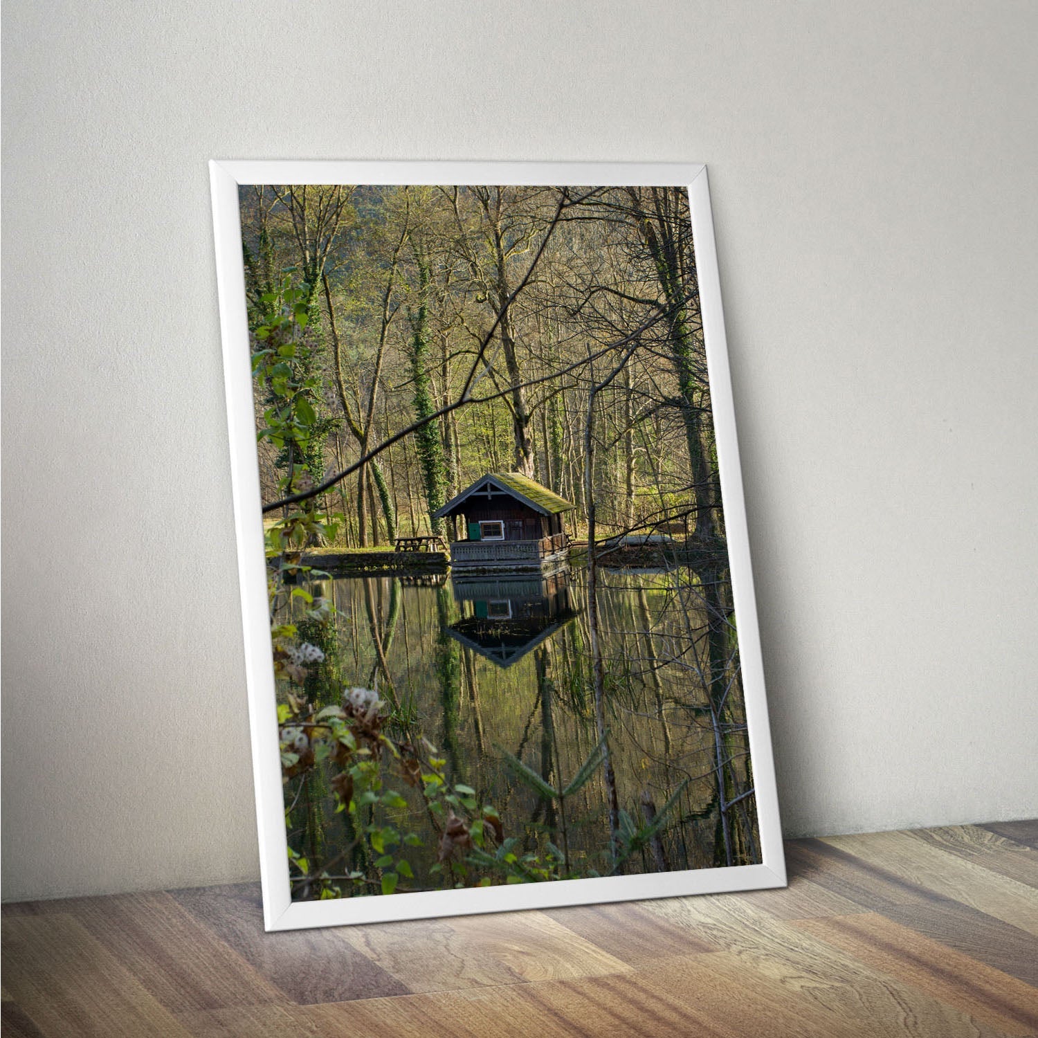 Wes Co Gallery Poster Forest Reflection Cabin 11 x 17" Home Goods - Nature  Art Print