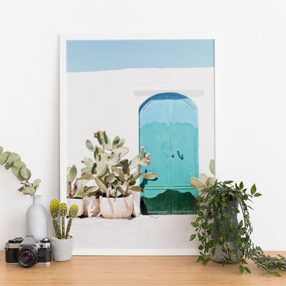 Wes Co Gallery Poster Cactus Garden and Teal Door 11 x 17" Home Goods - Nature  Art Print