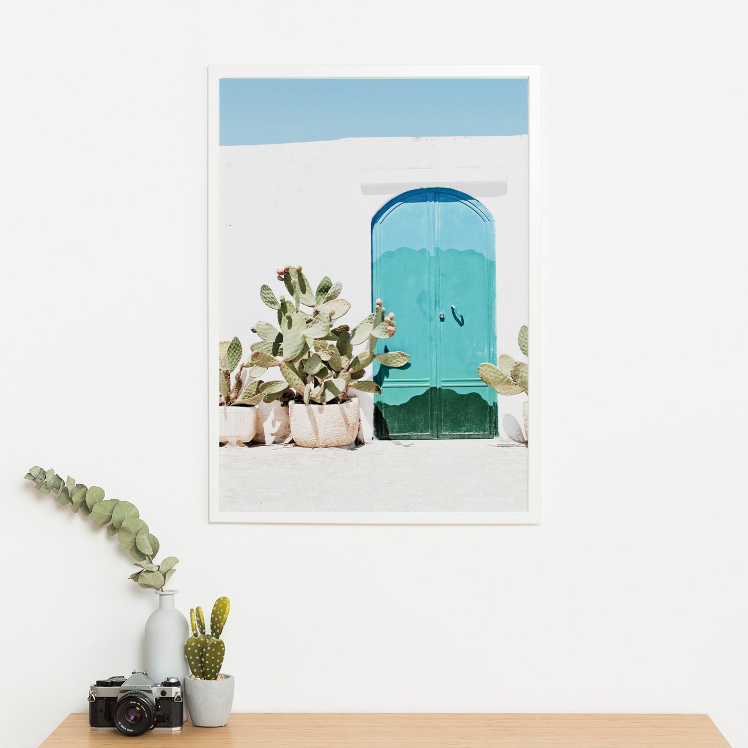 Wes Co Gallery Poster Cactus Garden and Teal Door 11 x 17" Home Goods - Nature  Art Print