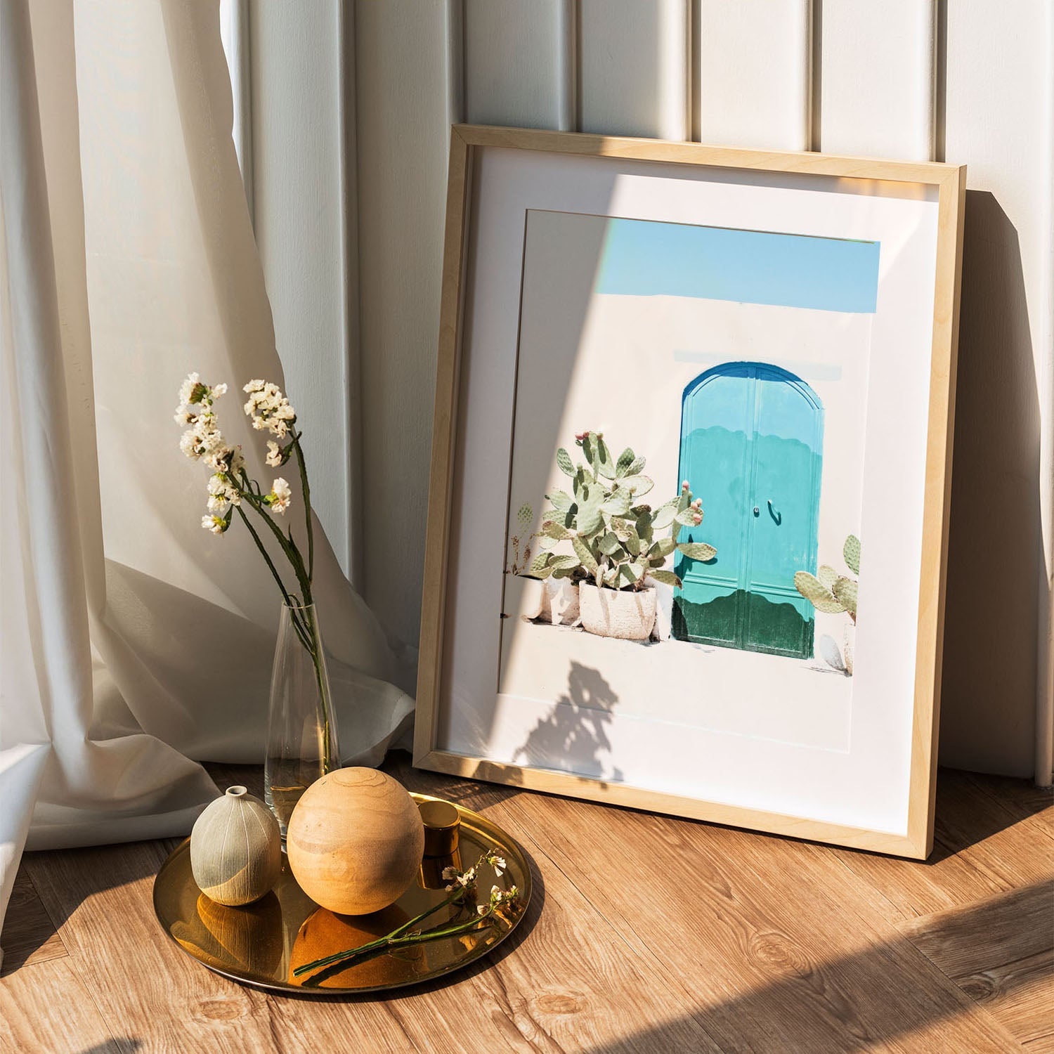 Wes Co Gallery Poster Cactus Garden and Teal Door 5 x 7" Home Goods - Nature  Art Print