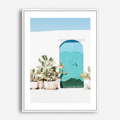 Wes Co Gallery Poster Cactus Garden and Teal Door 5 x 7" Home Goods - Nature  Art Print