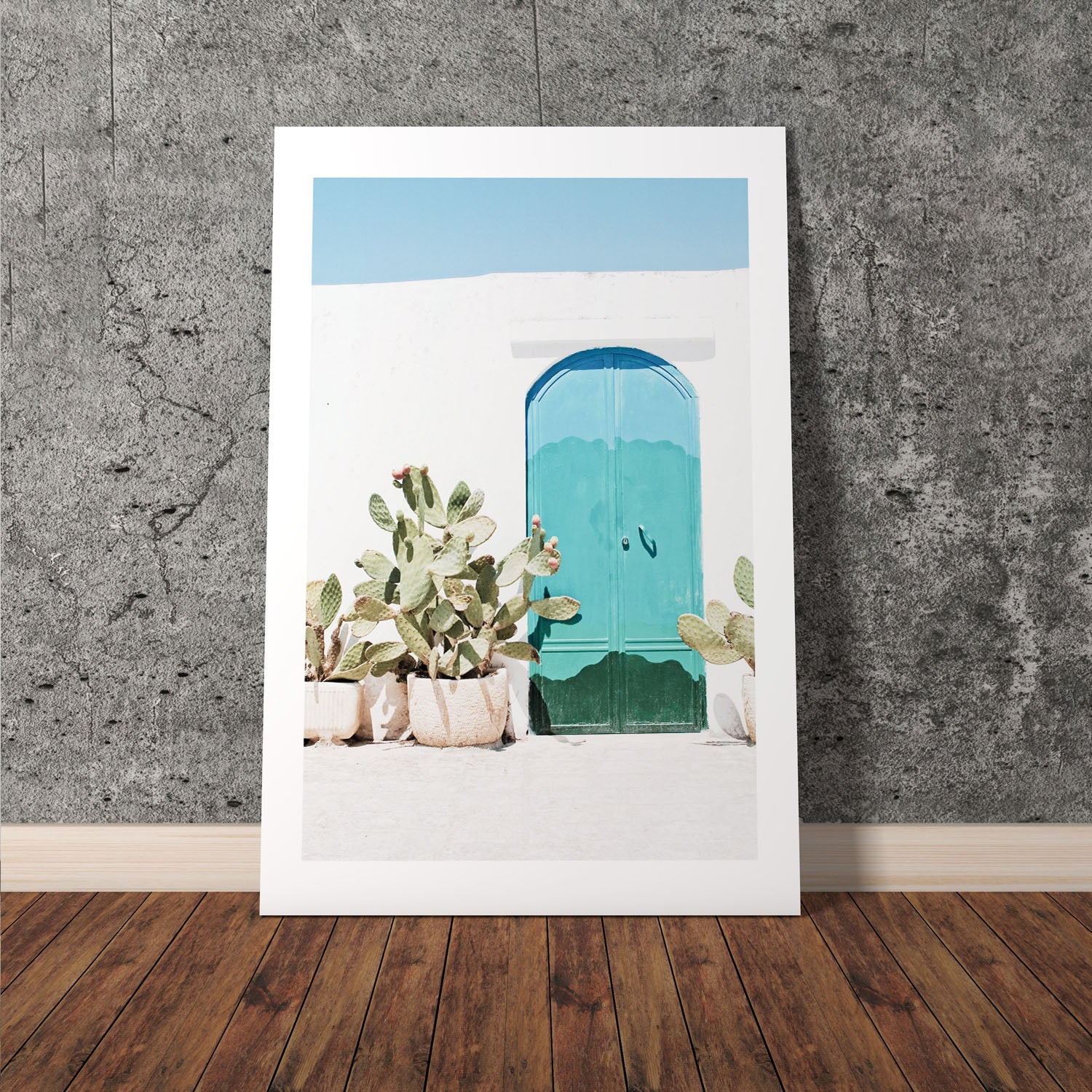 Wes Co Gallery Poster Cactus Garden and Teal Door 8 x 10" Home Goods - Nature  Art Print