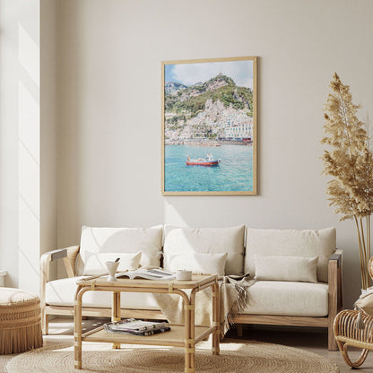 Wes Co Gallery Poster Coastal Village with Red Boat 8 x 10" Home Goods - Nature  Art Print