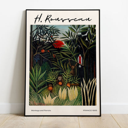 Wes Co Gallery Poster Monkeys And Parrots by Henri Rousseau 8 x 10" Home Goods - Artist Edge to edge Art Print