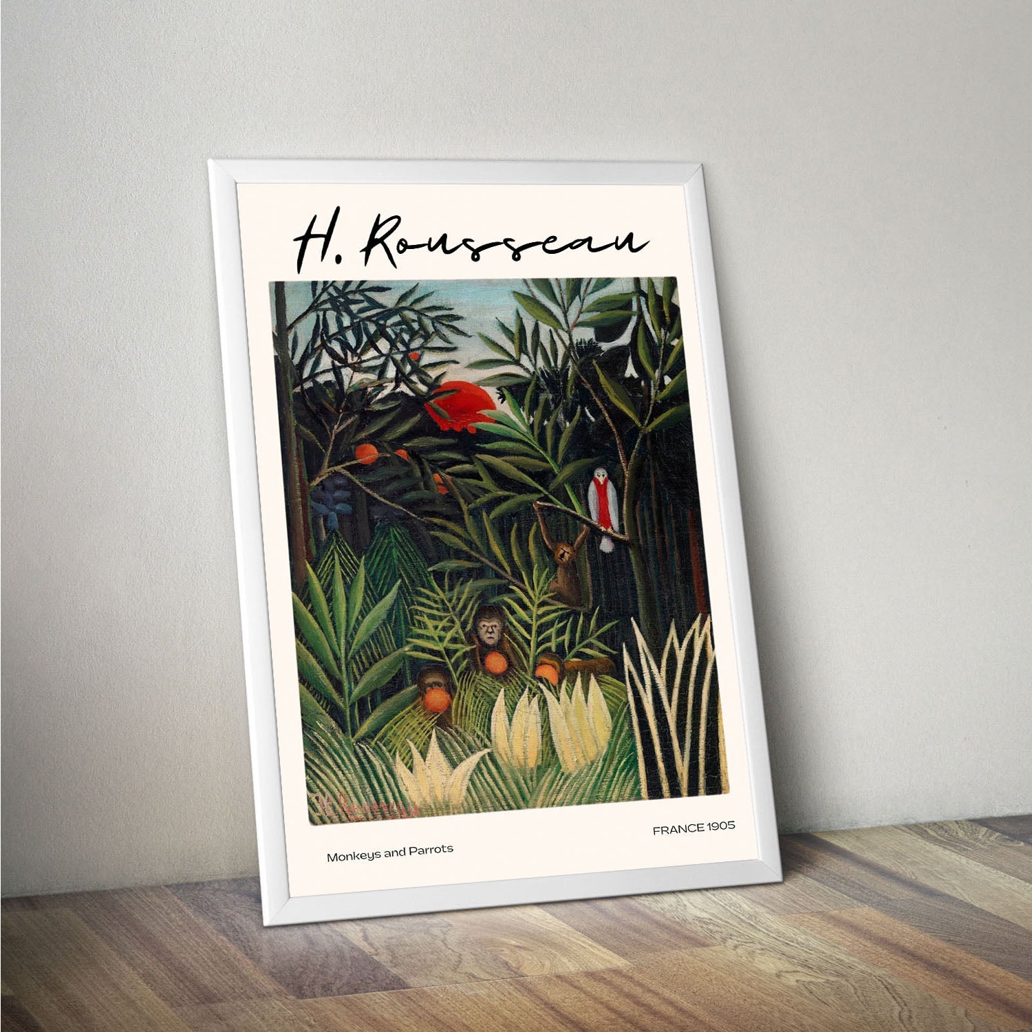 Wes Co Gallery Poster Monkeys And Parrots by Henri Rousseau 16 x 20" Home Goods - Artist Edge to edge Art Print