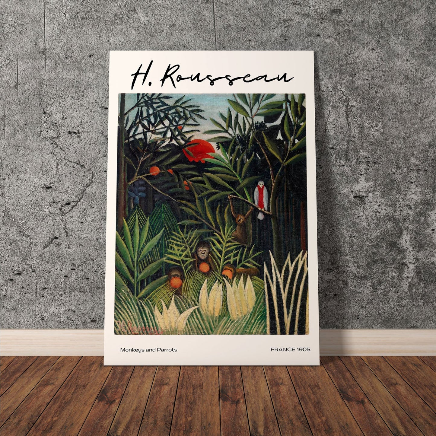 Wes Co Gallery Poster Monkeys And Parrots by Henri Rousseau 11 x 17" Home Goods - Artist Edge to edge Art Print