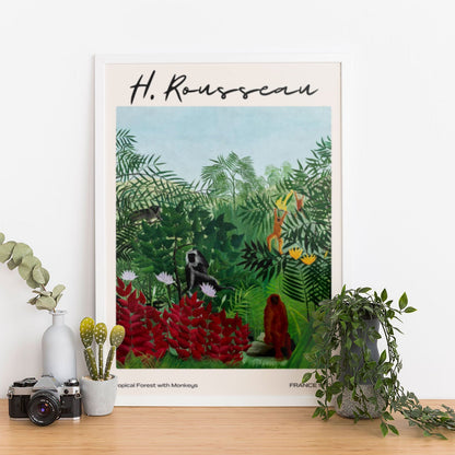 Wes Co Gallery Poster Tropical Forest With Monkeys by Henri Rousseau 12 x 16" Home Goods - Artist Edge to edge Art Print