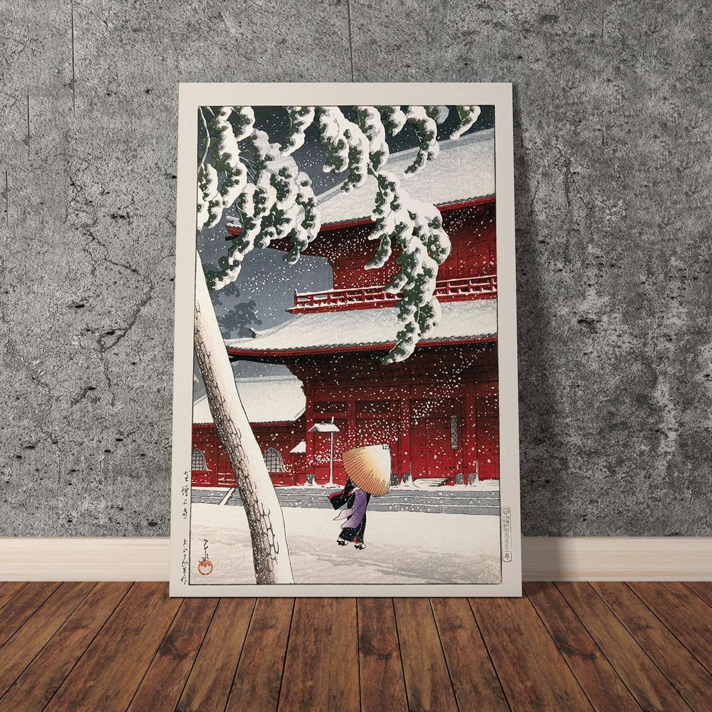 Wes Co Gallery Poster Geisha Snowstorm by Kawase Hasui 11 x 17" Home Goods - Artist Edge to edge Art Print