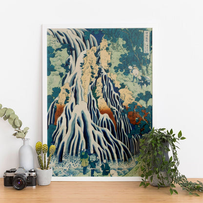 Wes Co Gallery Poster Pilgrims at Kirifuri Waterfall by Katsushika Hokusai 12 x 16" Home Goods - Artist Edge to edge Art Print