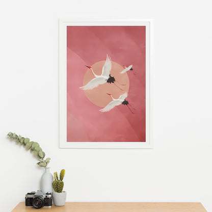 Wes Co Gallery Poster Flying Japanese Cranes 11 x 17" Home Goods - Illustrations Border or edge to edge Art Print