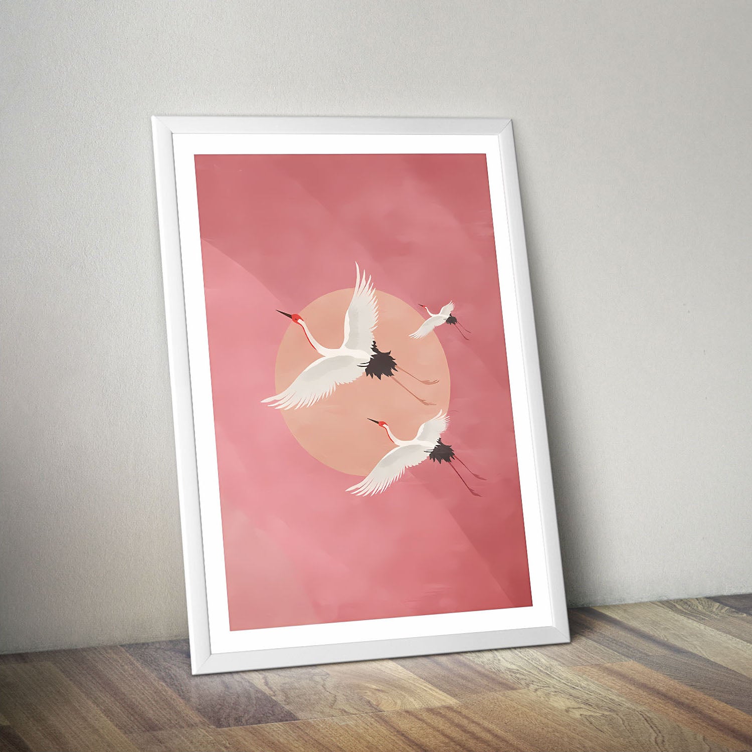 Wes Co Gallery Poster Flying Japanese Cranes 11 x 17" Home Goods - Illustrations Border or edge to edge Art Print