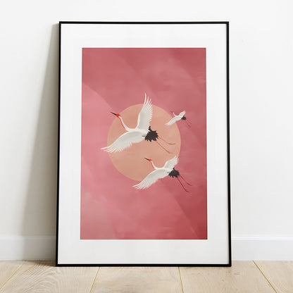 Wes Co Gallery Poster Flying Japanese Cranes 5 x 7" Home Goods - Illustrations Border or edge to edge Art Print