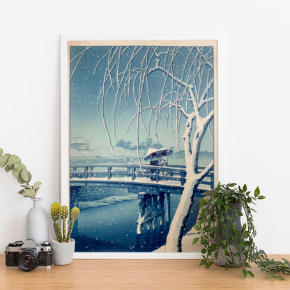 Wes Co Gallery Poster Evening Snow at Edo River by Kawase Hasui 12 x 16" Home Goods - Artist Edge to edge Art Print