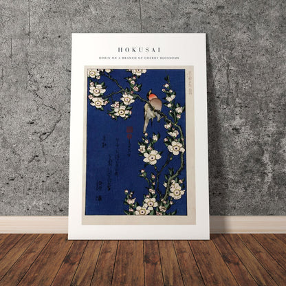 Wes Co Gallery Poster Robin on a Branch of Cherry Blossoms by Katsushika Hokusai 11 x 17" Home Goods - Artist Edge to edge Art Print