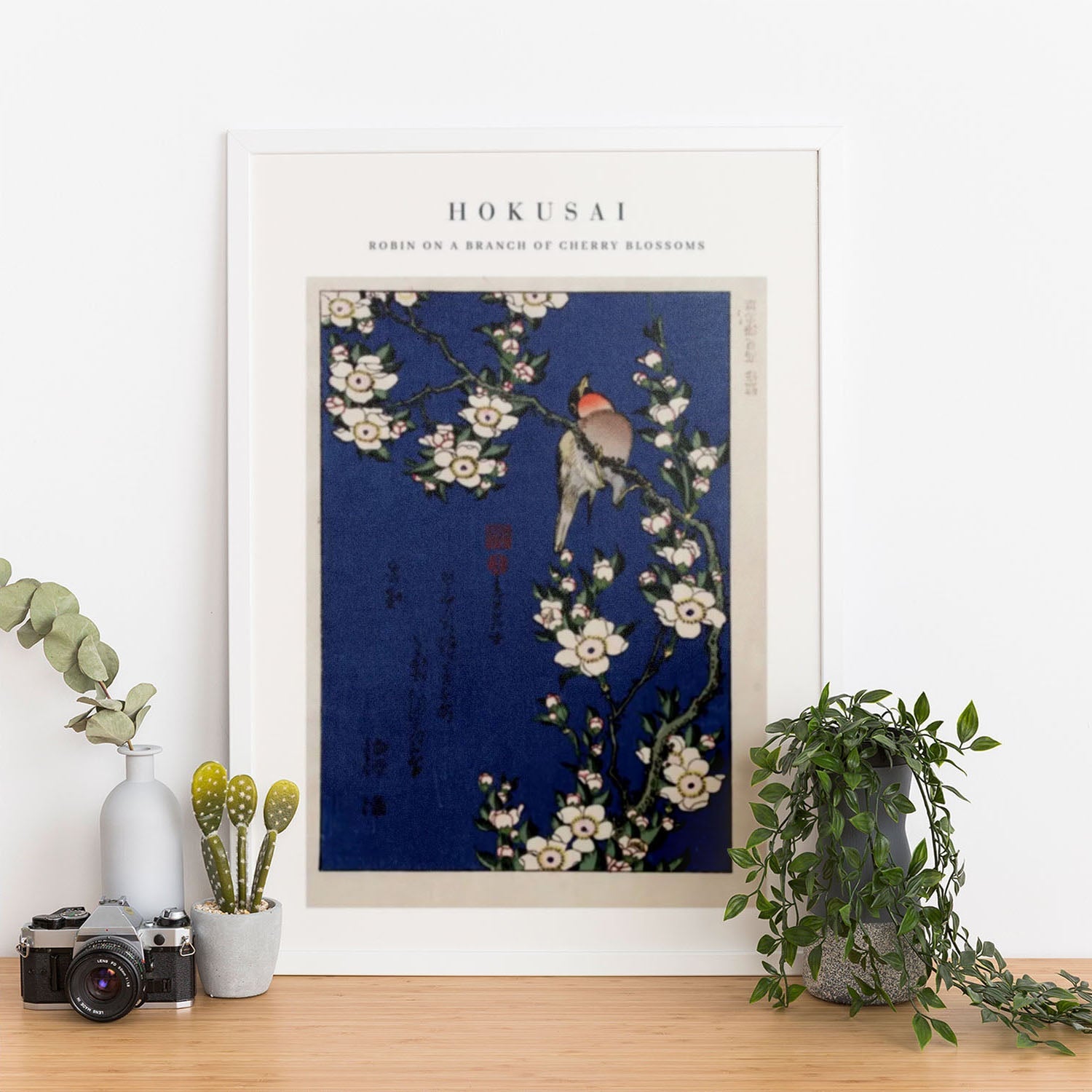 Wes Co Gallery Poster Robin on a Branch of Cherry Blossoms by Katsushika Hokusai 12 x 16" Home Goods - Artist Edge to edge Art Print