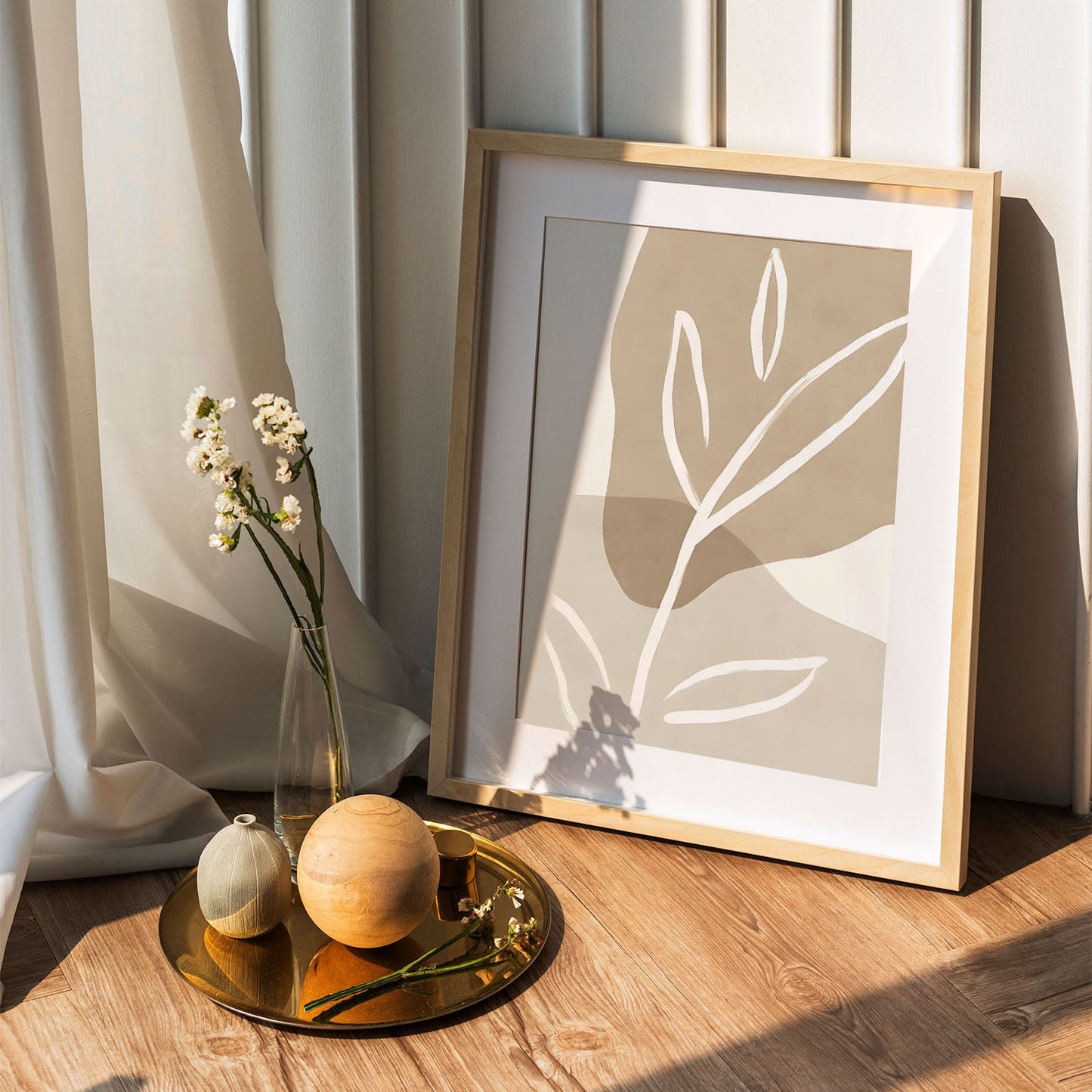 Wes Co Gallery Poster Neutral Leaf Silhouette 5 x 7" Home Goods - Nordic Border or edge to edge Art Print