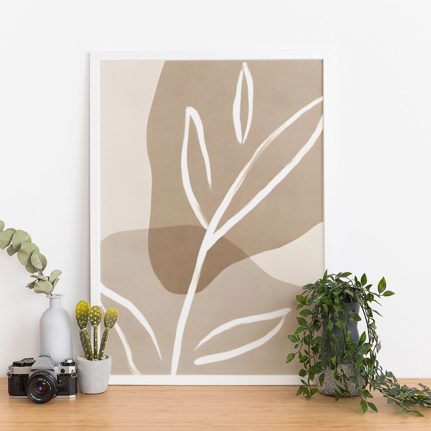 Wes Co Gallery Poster Neutral Leaf Silhouette 11 x 17" Home Goods - Nordic Border or edge to edge Art Print