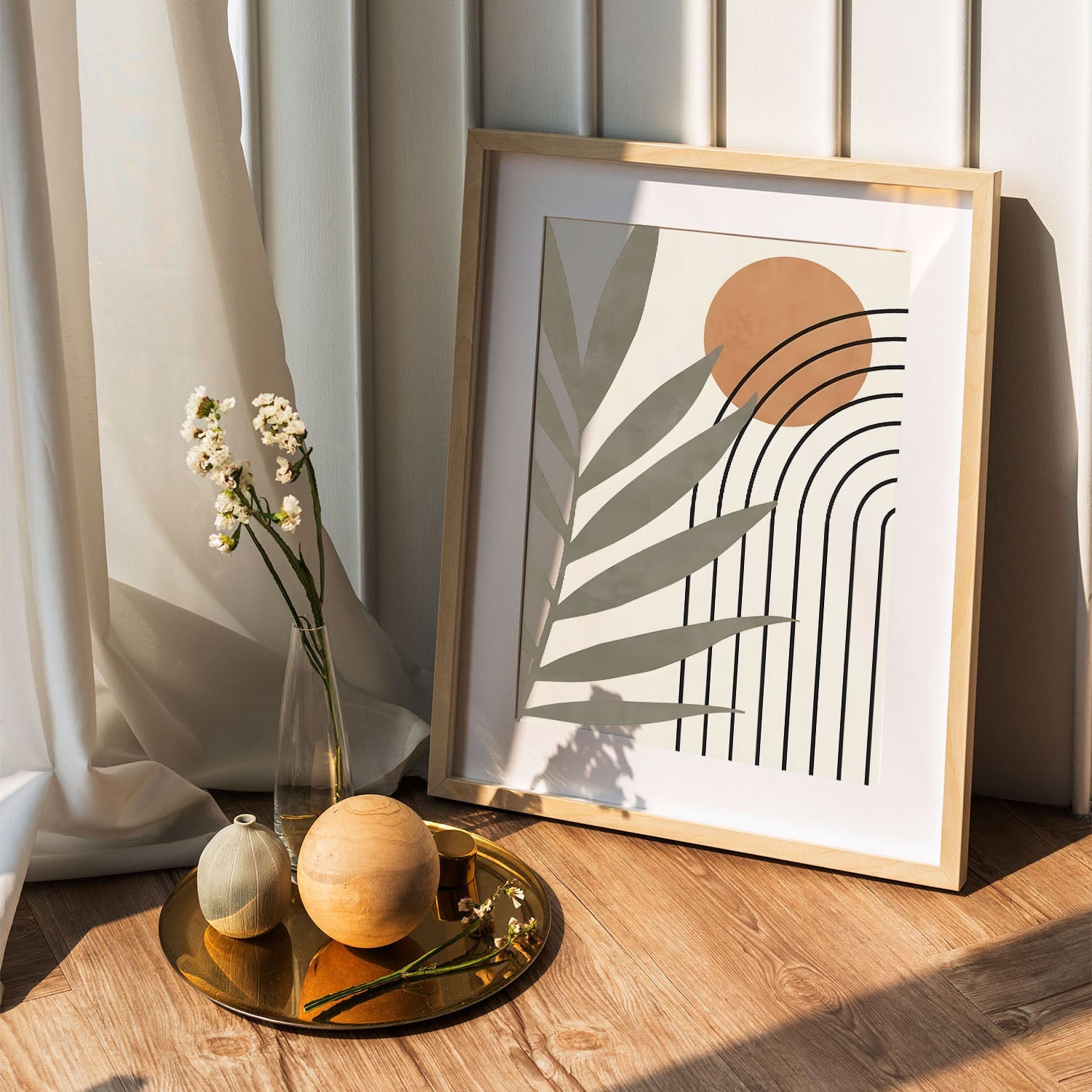 Wes Co Gallery Poster Palm and Sun Geometric Design 5 x 7" Home Goods - Nordic Border or edge to edge Art Print