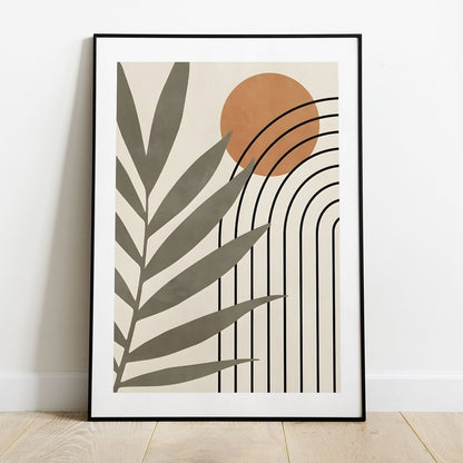 Wes Co Gallery Poster Palm and Sun Geometric Design 5 x 7" Home Goods - Nordic Border or edge to edge Art Print