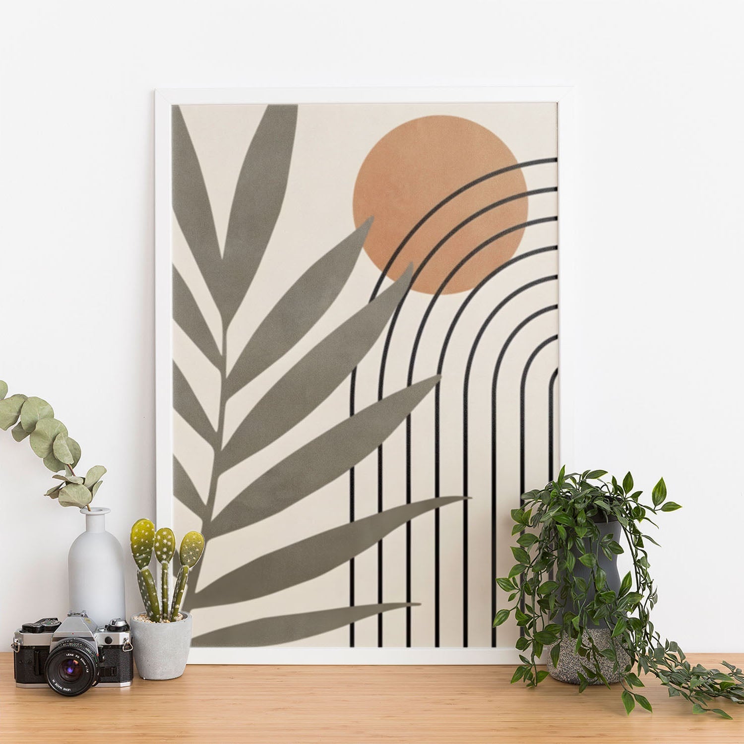 Wes Co Gallery Poster Palm and Sun Geometric Design 11 x 17" Home Goods - Nordic Border or edge to edge Art Print