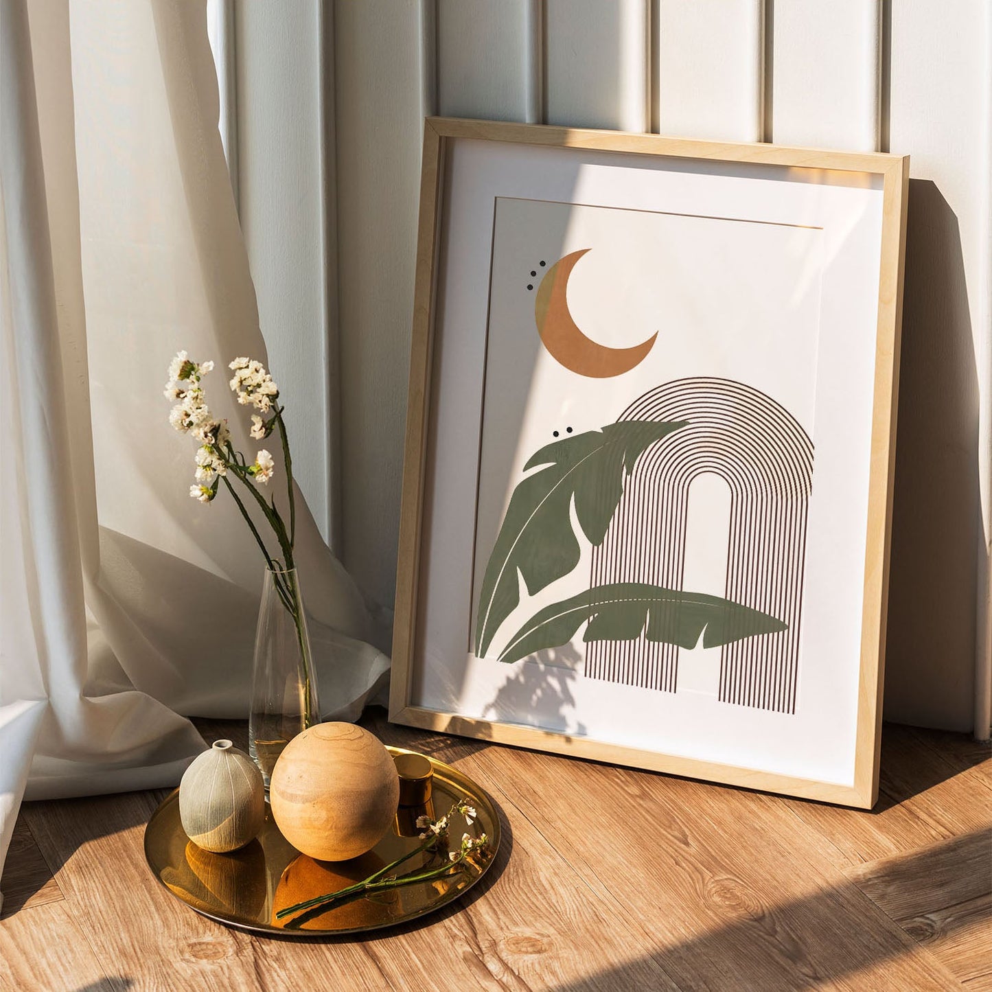 Wes Co Gallery Poster Bohemian Moon and Leaves 5 x 7" Home Goods - Nordic Border or edge to edge Art Print