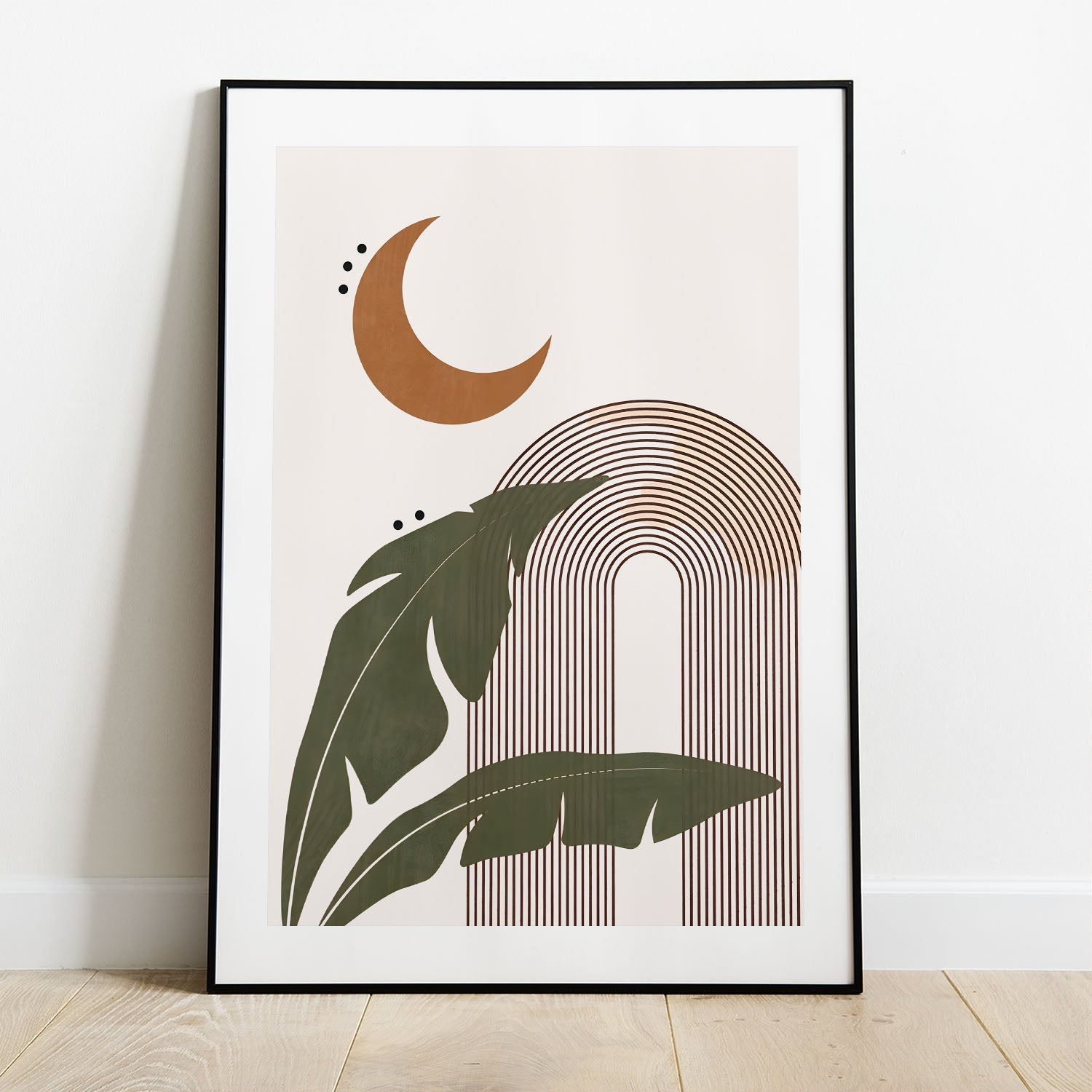 Wes Co Gallery Poster Bohemian Moon and Leaves 5 x 7" Home Goods - Nordic Border or edge to edge Art Print