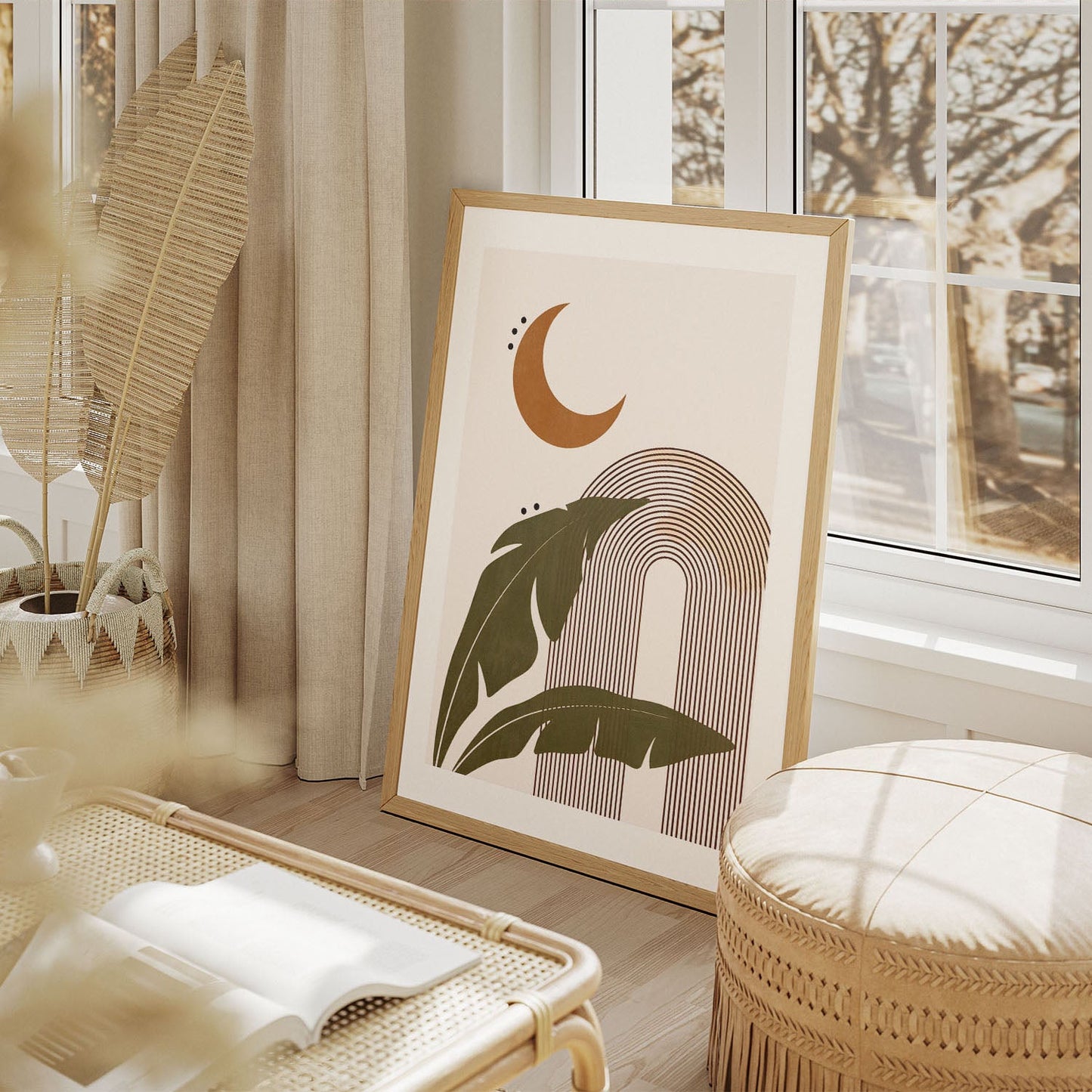 Wes Co Gallery Poster Bohemian Moon and Leaves 8 x 10" Home Goods - Nordic Border or edge to edge Art Print