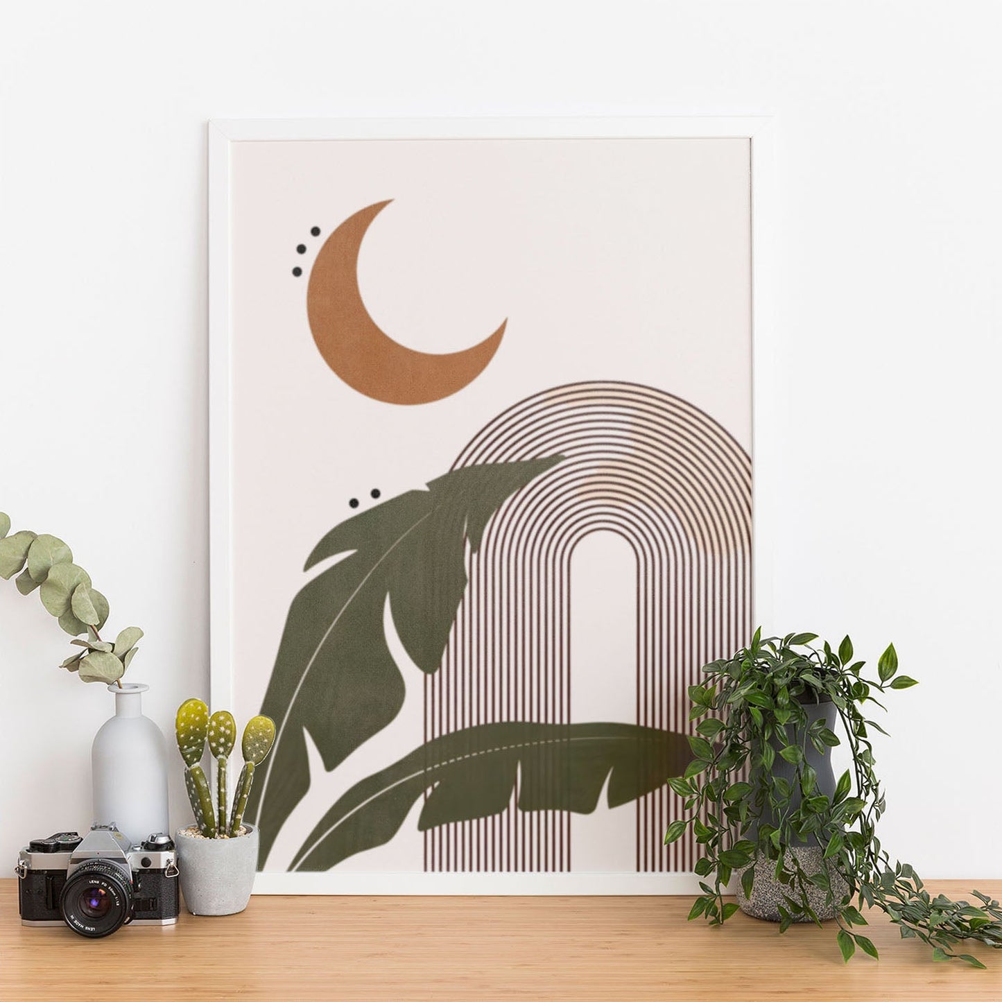 Wes Co Gallery Poster Bohemian Moon and Leaves 11 x 17" Home Goods - Nordic Border or edge to edge Art Print