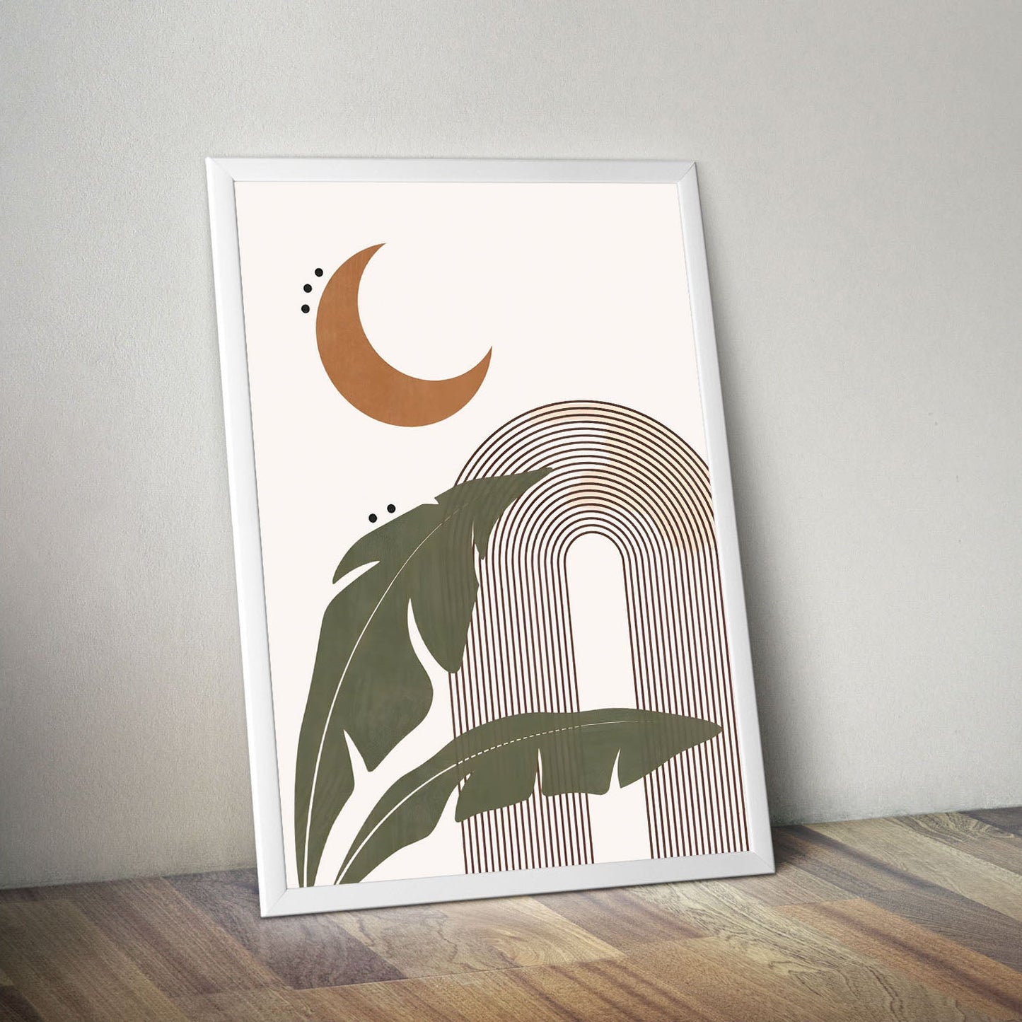 Wes Co Gallery Poster Bohemian Moon and Leaves 11 x 17" Home Goods - Nordic Border or edge to edge Art Print