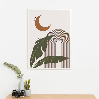 Wes Co Gallery Poster Bohemian Moon and Leaves 11 x 17" Home Goods - Nordic Border or edge to edge Art Print