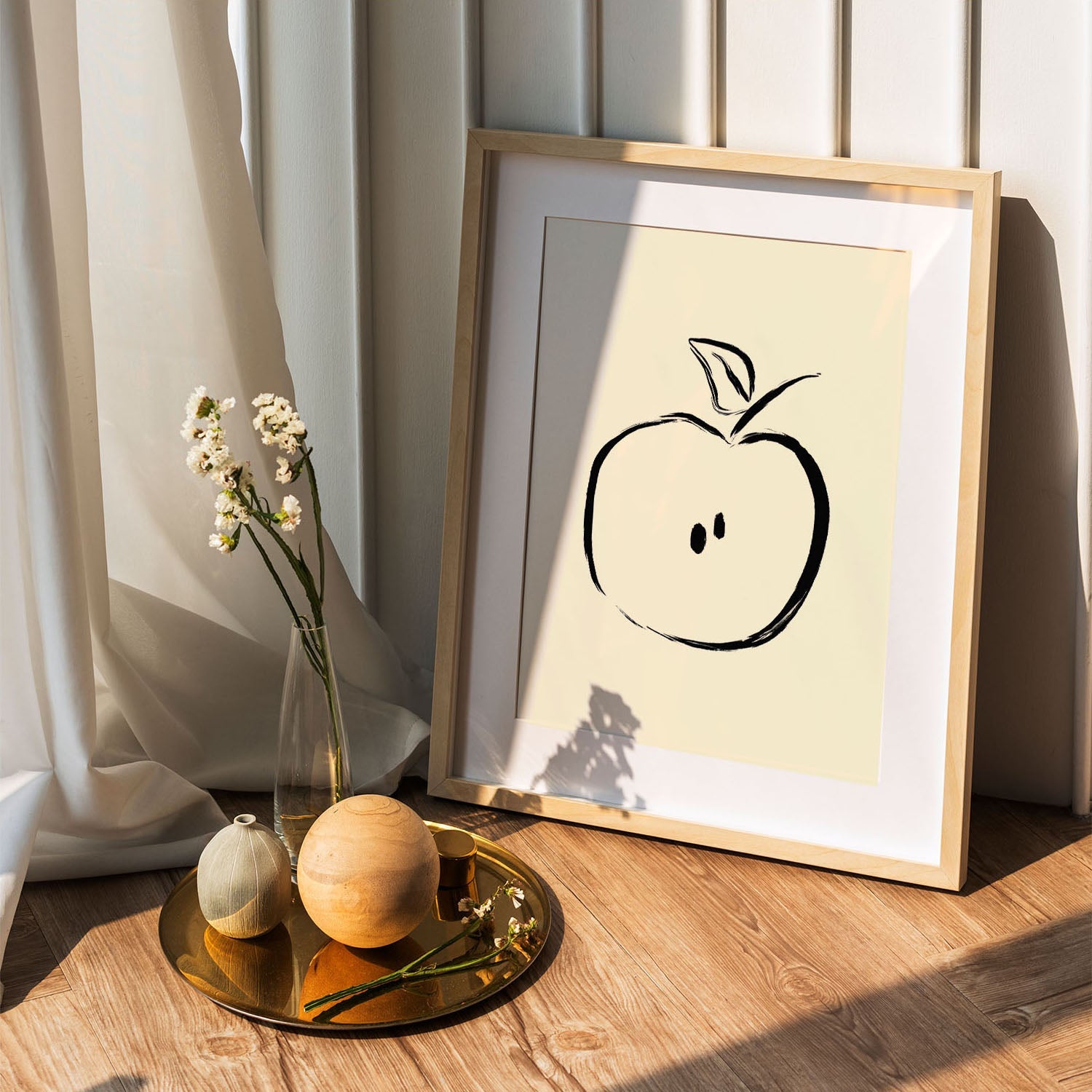 Wes Co Gallery Poster Minimalist Apple Sketch 5 x 7" Home Goods - Nordic Border or edge to edge Art Print