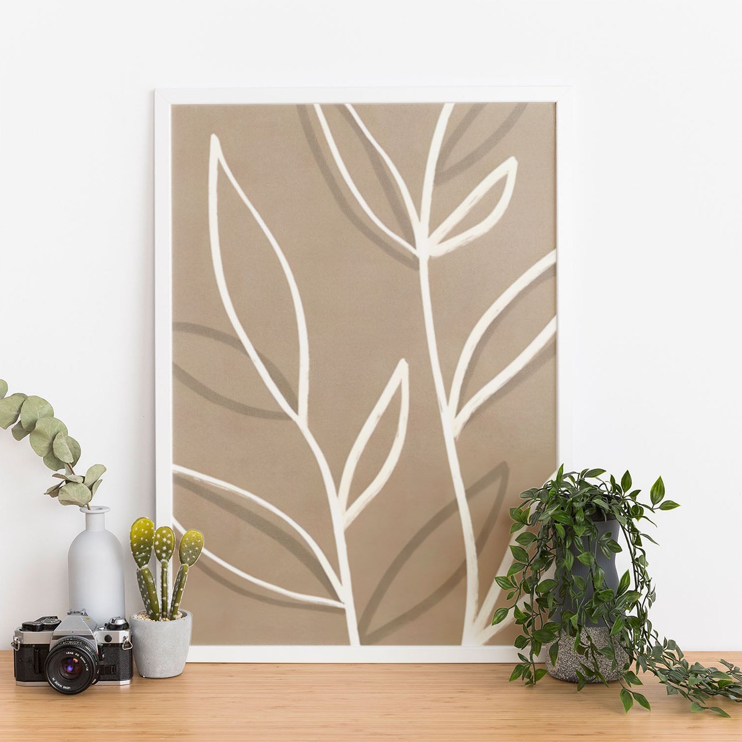 Wes Co Gallery Poster Boho Leaf Outline 11 x 17" Home Goods - Nordic Border or edge to edge Art Print